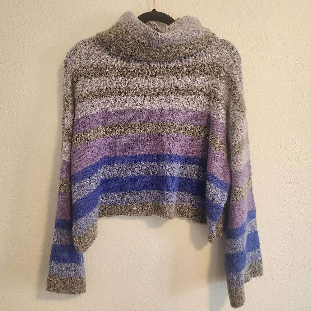 Sincerely Jules Women's‎ Small Oversized Gray/Purple/Blue Striped Sweater New